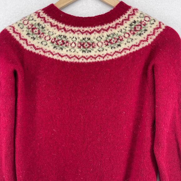 JOHN TULLOCH Sweater Womens XS Shetland 100% Wool Fair Isle Cardigan Red VTG - Picture 6 of 12